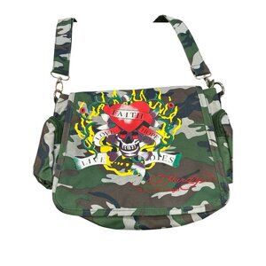 Ed Hardy by Christian Audigier Purse Camouflage Messenger Bag Canvas Snap EUC